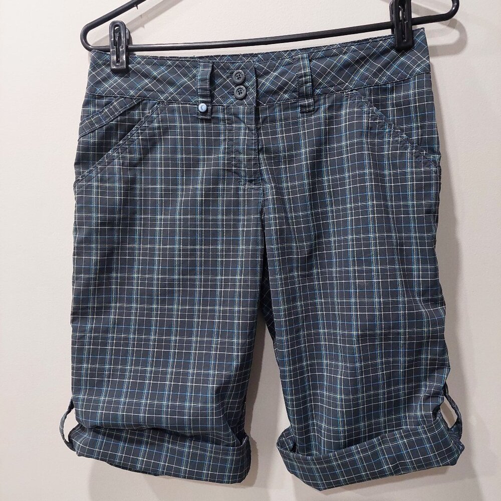 LOLE Women's Size 4 Blue Grey Plaid Bermuda Active Shorts Roll Up